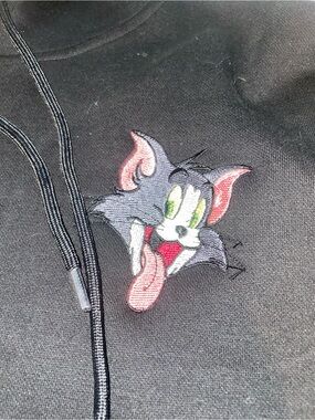 Embroidered Tom & Jerry Black Pullover Hoodie